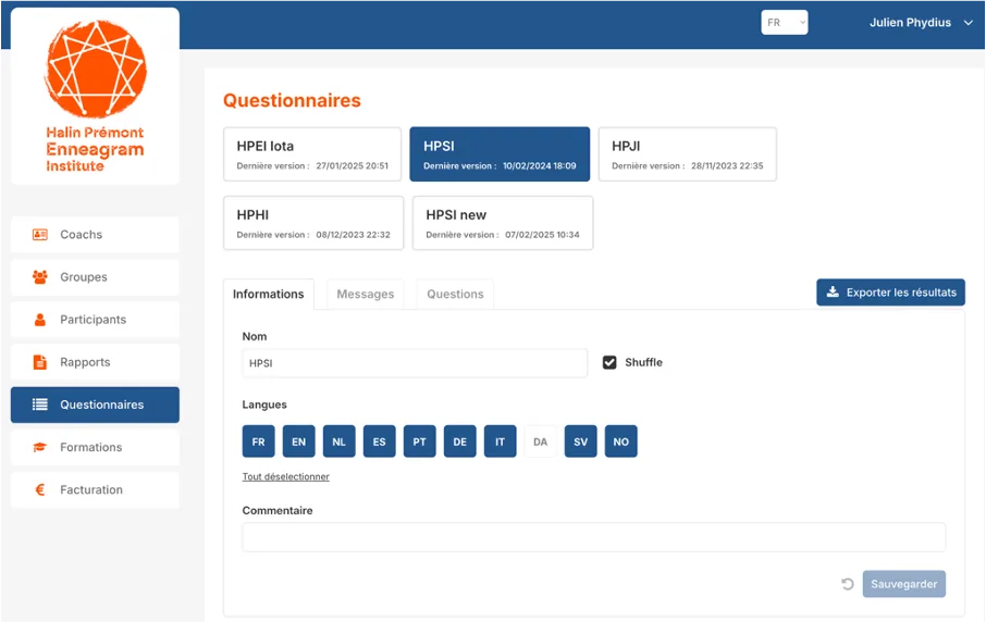 Plateforme interactive pour la conception de formulaires de personnalité